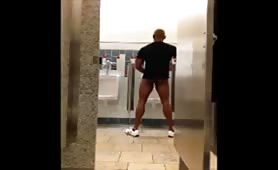 Hot black dude naked and jerking off in store public restroom 
