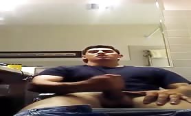 Hot young Latino caught jacking off his huge cock