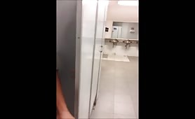 Public restroom wank, almost caught