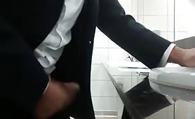 Jerking in front of guy in public Restroom