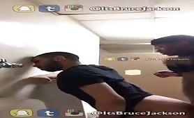 Spy cam shows young black dude fucking latino ass in public restroom