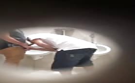 Caught dude sucking cock in public restroom