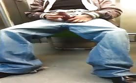 Dude caught wanking his dick on public train