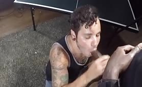 Young str8 guy sucking some black cock to earn some cash