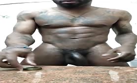 Hot nigga wanking his cock before shower
