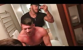 Jason bareback fucks bruce in front of the  mirror