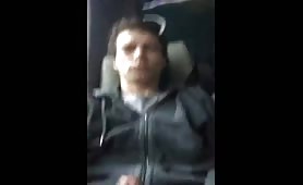 Cute young guy wanking his cock in the backseat of a bus