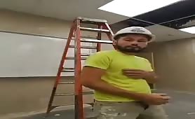 Horny latin worker wanking his cock at work