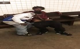 Two homeless guys having oral fun at a subway station