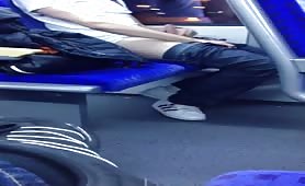 Caught a horny guy stroking his cock in a bus