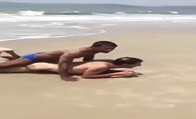 Two young str8 latinos fuck a tourist on the beach