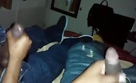 Two horny black thug stroking their long tasty cock