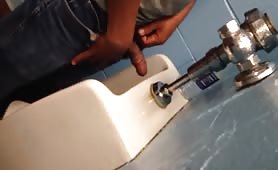 Dude show his hard cock in public Restroom