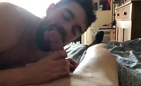 Cute bearded latino choking on with uncut cock