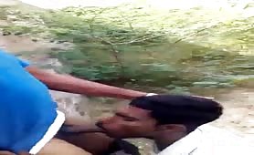 Young pakistani sucking his uncle cock outdoor