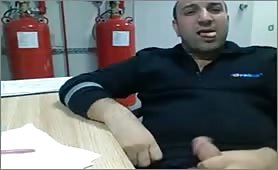 Horny janitor masturbates in front of the webcam