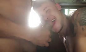 Young tattooed dude having fun with a sex latin bull