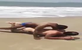 European tourist is fucked on the beach by two young guys