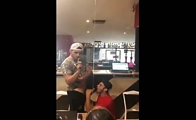 Horny guy getting a blowjob from his coworker