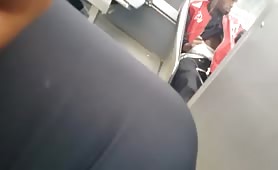 Spying a guy stroking his cock on a bus