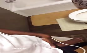 Horny young black guy masturbates in his house bathroom 
