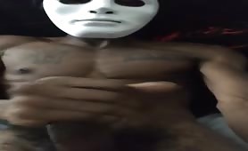 Freaky black dude strokes his beefy huge cock 