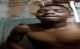 Young brazilian guy strokes his cock in abandoned house