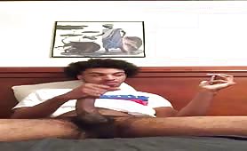 Hairy young guy with a huge afro jerks off his delicious cock