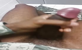 Black horny soldier wanking his delicious beefy cock