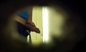 Spying on guys pissing and masturbating in a public toilet