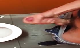 Wanking my cock in a public toilet huge cumshot