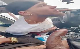 I'm so horny that he decides to suck my boyfriend's cock in the car