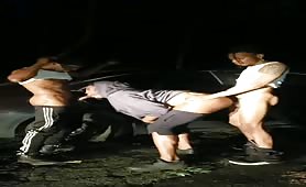 Two young guys fuck a horny sissy dude they met at the gas station