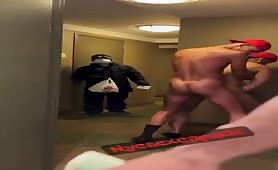 Friends caught fucking by delivery boy