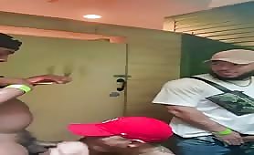 Two guy fucking a stranger in a public toilet