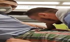 Horny Peruvian masturbates on the train on his way to work and gets a blowjob from a stranger