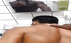 Hot interracial couple fuck before bathing