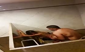 drunk Latino caught fucking hard a woman in the bathroom of a party