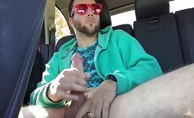 Straight Hot guy jerks fat cock in his car
