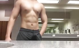 Hot french dude exploding cum in the bathroom 