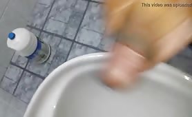Hung Latino cums over the sink in the public bathroom