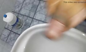 Hung Latino cums over the sink in the public bathroom
