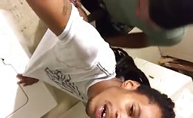 Long hair jamaican dude being fucked by his neighbor in the bathroom