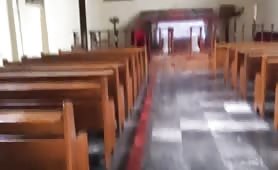 Jerking off in a church with women just outside