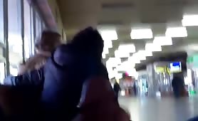 Public Jerkoff and Cum in Airport Terminal