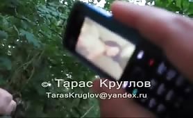 Russian soldier get's boner watching phone porn.