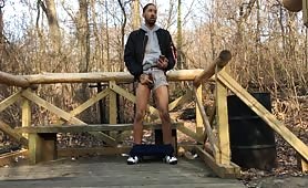 Handsome dude stroking his cock outdoor solo