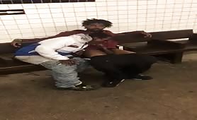 Two homeless guys having oral fun at a subway station
