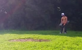 Young dude getting caught jerking off at the park