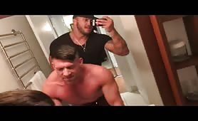 Hot stud fucking his hot roommate in front of the mirro